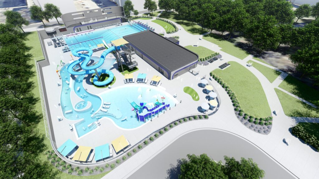 mock up image of future Island Park Pool complex